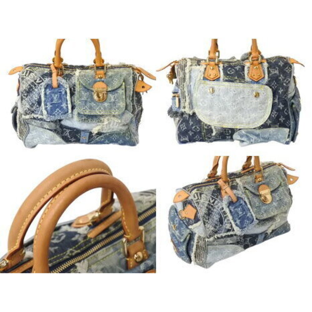Louis Vuitton Speedy Handbag Monogram Denim Patchwork Indigo Blue - Picture 2 of 8
